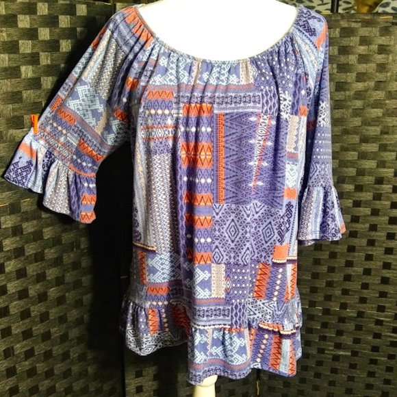 SOUTHWEST/AZTEC PATTERN TOP/ BLOUSE/WOMEN L/SIGNATURE STUDIO - Picture 1 of 7